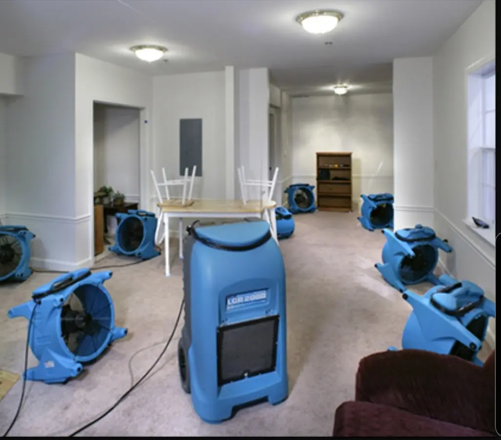 Air movers and dehumidifier setup for Water Damage Restoration in Shillington